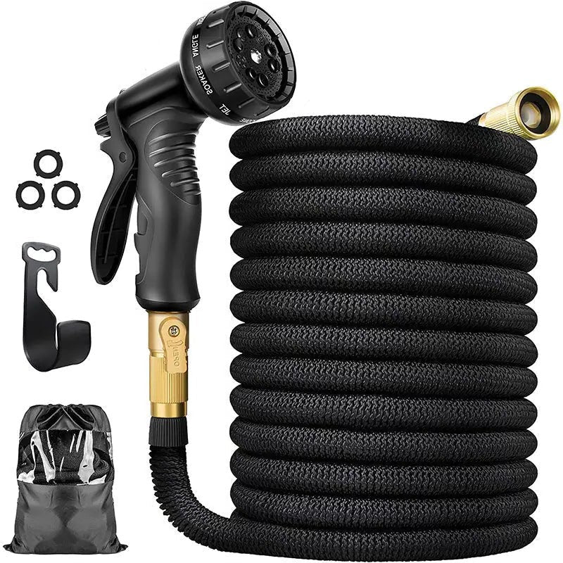 Flexible Garden Hose with 8-Pattern Spray Nozzle – Lightweight, Kink-Resistant & Self-Draining for Lawn Watering, Car Washing & Outdoor