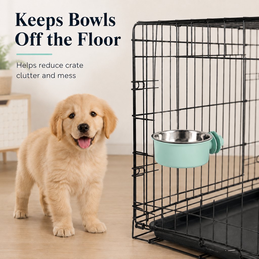 Ortekor Crate-Mounted Stainless Steel Pet Bowl for Dogs & Cats - Screw-On Food & Water Bowl for Cleaner Kennel Feeding