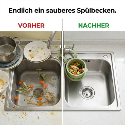 Tap-Mounted Food Scrap Catcher with Push-Button Release 8×5.6×5.1 Inches for Veggie Prep Scraps Fruit Washing Over-Sink Waste Bin
