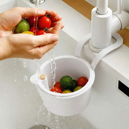 Over-Sink Colander Basket with Dual-Layer Filter for Produce Rinsing and Food Scrap Collection 8×6×5 Inches BPA-Free Kitchen Organizer
