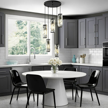 Glass Drop Ceiling Light Fixture E27 Adjustable Height Kitchen & Dining Room Task Lighting Industrial Modern Retro Style Iron Frame Warm Whi