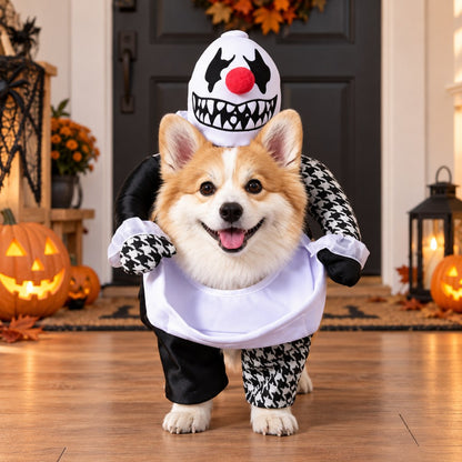 Ortekor Creepy Clown Dog Costume with Fake Arms - Halloween Trick-or-Treat Outfit for a Standout 3D Walking Look