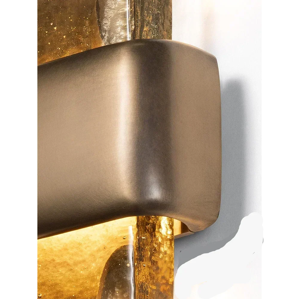 Vertical Bronze Sconce with Frosted Glass Panels for Bedroom Hallway Entryway Up-Down Light 20 Inch Tall Copper Fixture