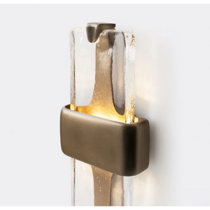 Vertical Bronze Sconce with Frosted Glass Panels for Bedroom Hallway Entryway Up-Down Light 20 Inch Tall Copper Fixture