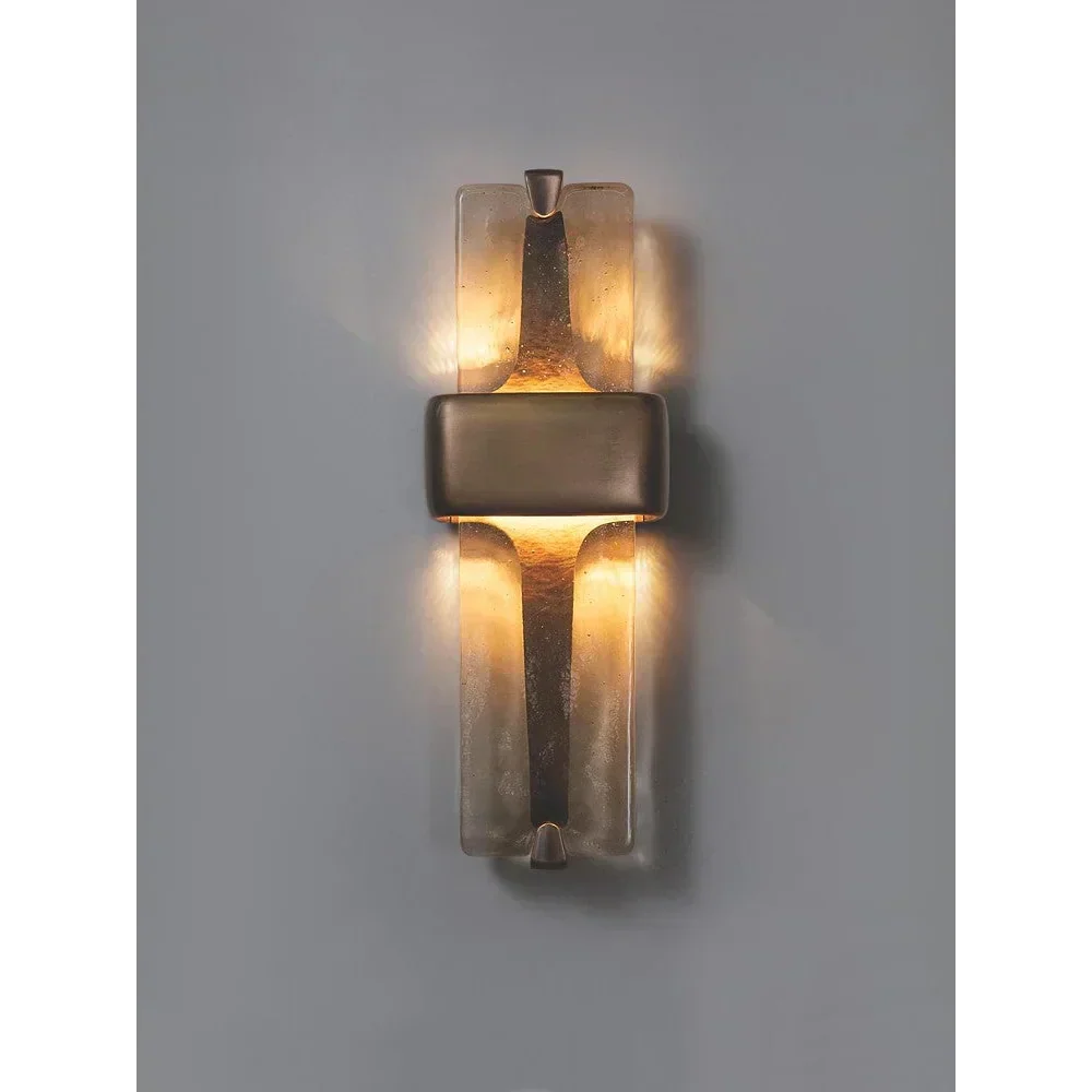 Vertical Bronze Sconce with Frosted Glass Panels for Bedroom Hallway Entryway Up-Down Light 20 Inch Tall Copper Fixture