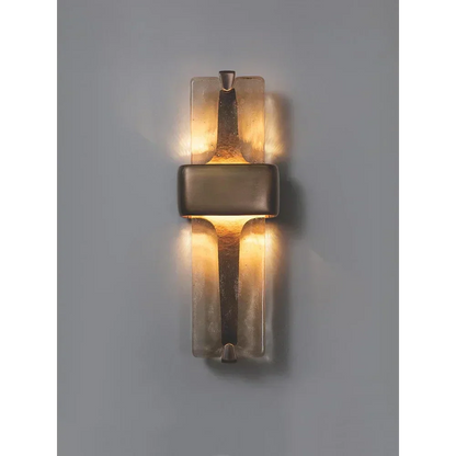 Vertical Bronze Sconce with Frosted Glass Panels for Bedroom Hallway Entryway Up-Down Light 20 Inch Tall Copper Fixture