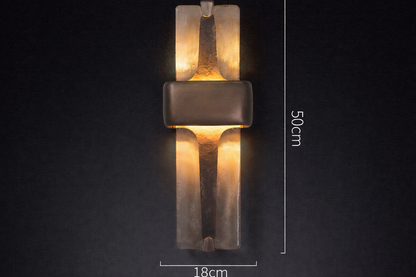 Vertical Bronze Sconce with Frosted Glass Panels for Bedroom Hallway Entryway Up-Down Light 20 Inch Tall Copper Fixture