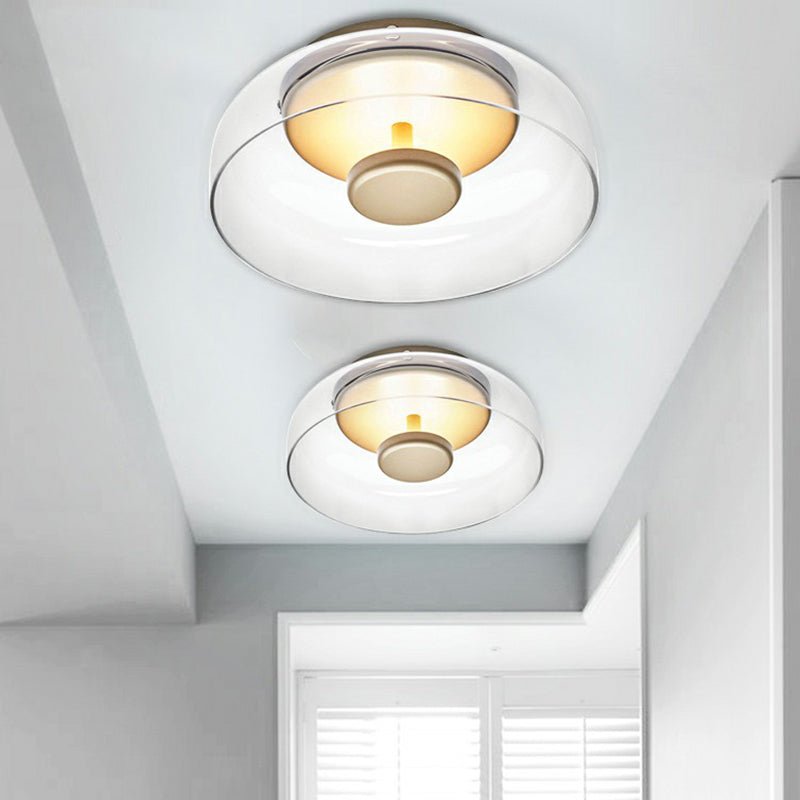 Glass Flush Mount LED Ceiling Light Fixture – Warm White Overhead Lighting for Entryway, Bedroom & Living Room – Modern Metal Frame