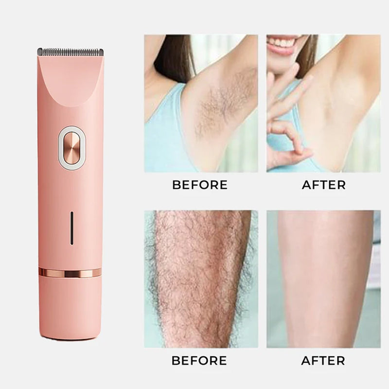 Rechargeable Women's Body Trimmer with Ceramic Blades for Sensitive Skin | Dual Head Cordless Grooming Tool for Bikini Area | Waterproof