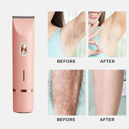 Rechargeable Women's Body Trimmer with Ceramic Blades for Sensitive Skin | Dual Head Cordless Grooming Tool for Bikini Area | Waterproof