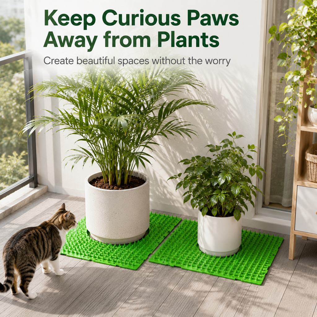 Ortekor 2-Pack Green Cut-to-Fit Cat Deterrent Mat for Sofas, Plants & Balconies - Helps Protect Furniture from Scratching, Digging & Curious Paws