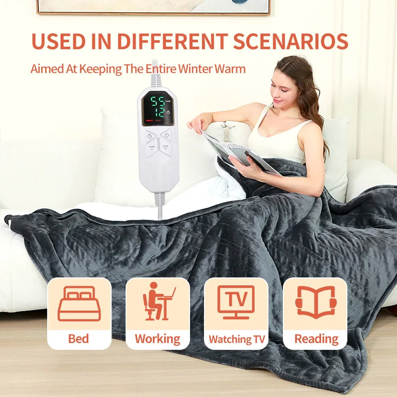 Electric Heated Throw Blanket with 9 Heat Settings & Auto Timer – Dual-Sided Flannel & Sherpa, Washable, Fast Heating, Overheat Protection