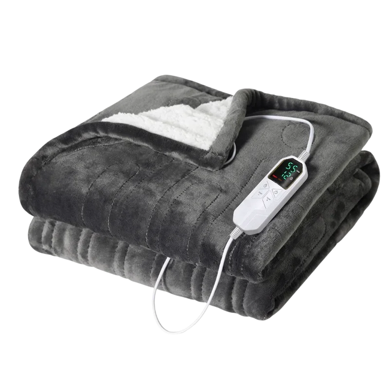 Electric Heated Throw Blanket with 9 Heat Settings & Auto Timer – Dual-Sided Flannel & Sherpa, Washable, Fast Heating, Overheat Protection