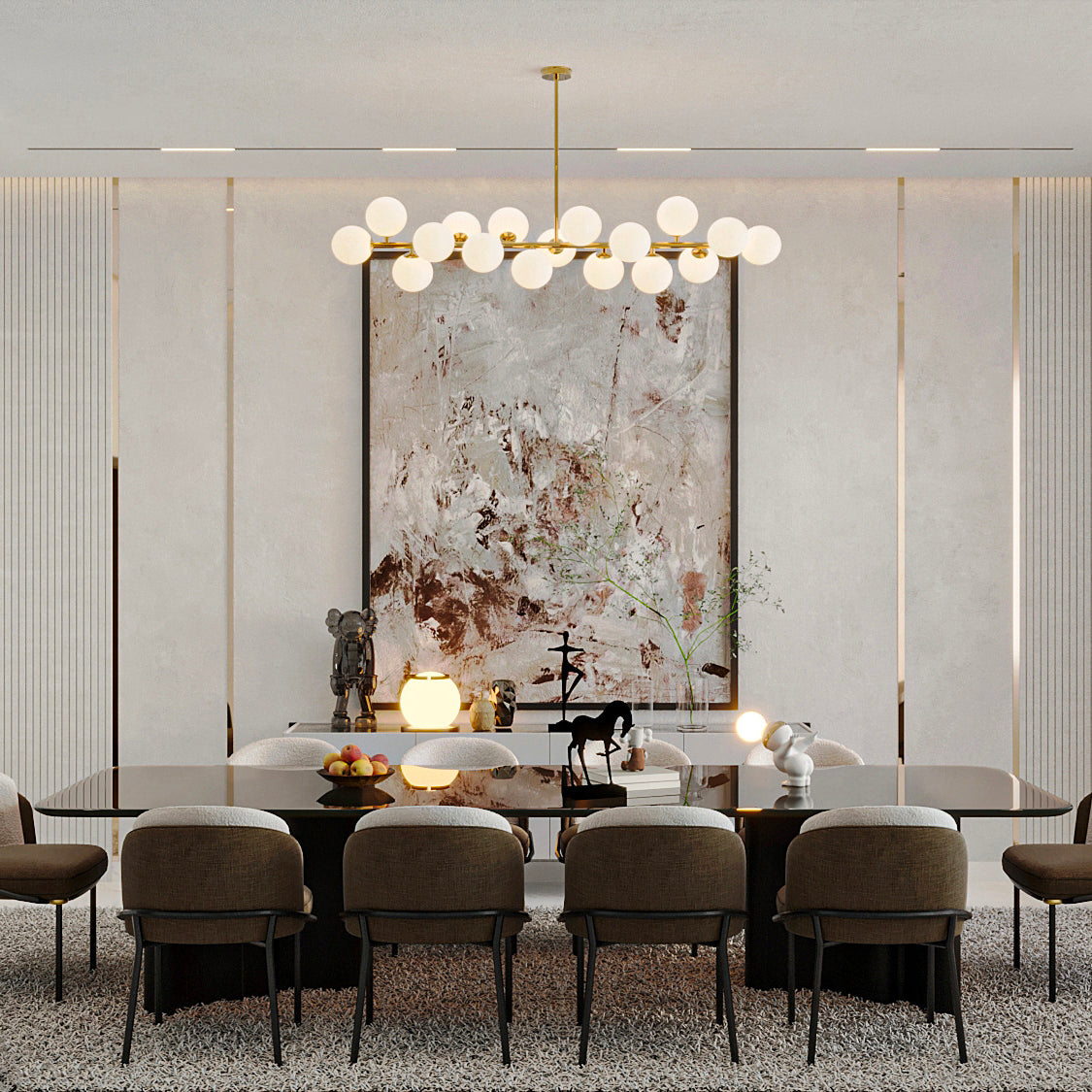 16-Light Linear Island Chandelier with Frosted Glass Globes Gold Finish for Dining Room Kitchen