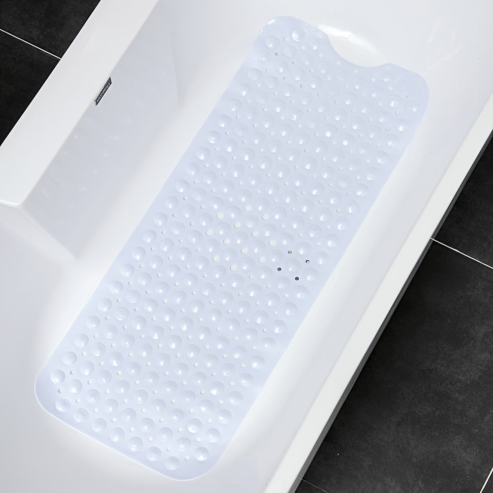 Anti-Slip Shower Floor Mat 40 × 16 Inches Gray PVC Tub Liner with Drainage Holes and Suction Grips for Wet Surfaces