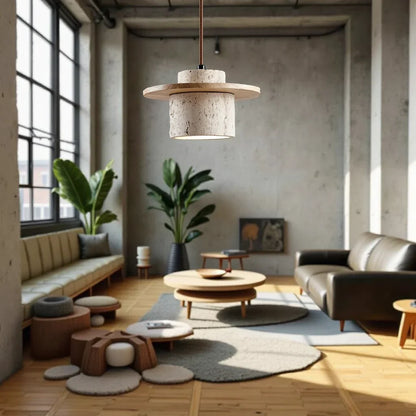 Stone Travertine LED Pendant Light Fixture with Adjustable Cord for Dining Room Kitchen Island Bedroom Reading Nook