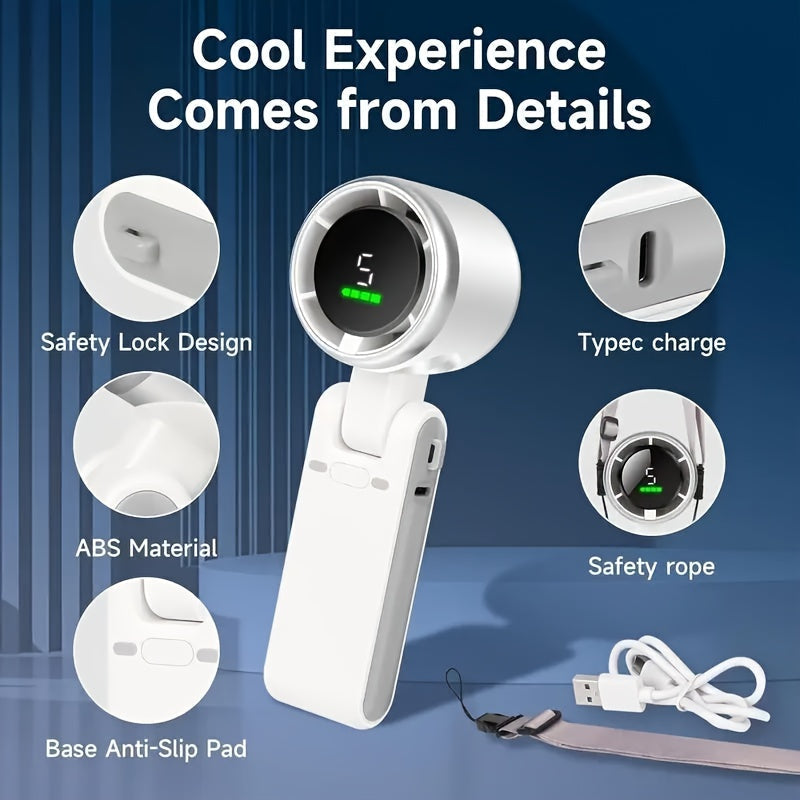 Handheld Rechargeable Fan – 5-Speed Portable USB Personal Cooling Fan for Travel, Desk, Outdoor Activities