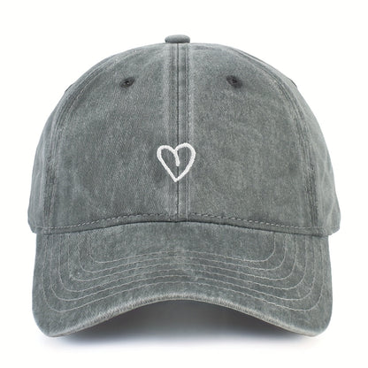 Adjustable Cotton Baseball Cap with Embroidered Heart Detail for Women – Breathable Summer Hat
