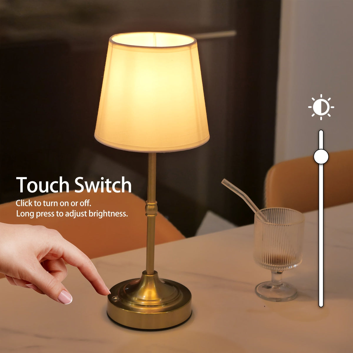 Touch-Dimming Portable Table Lamp with Rechargeable Battery for Bedroom Nightstand Living Room Desk | USB Powered Metal Accent Light