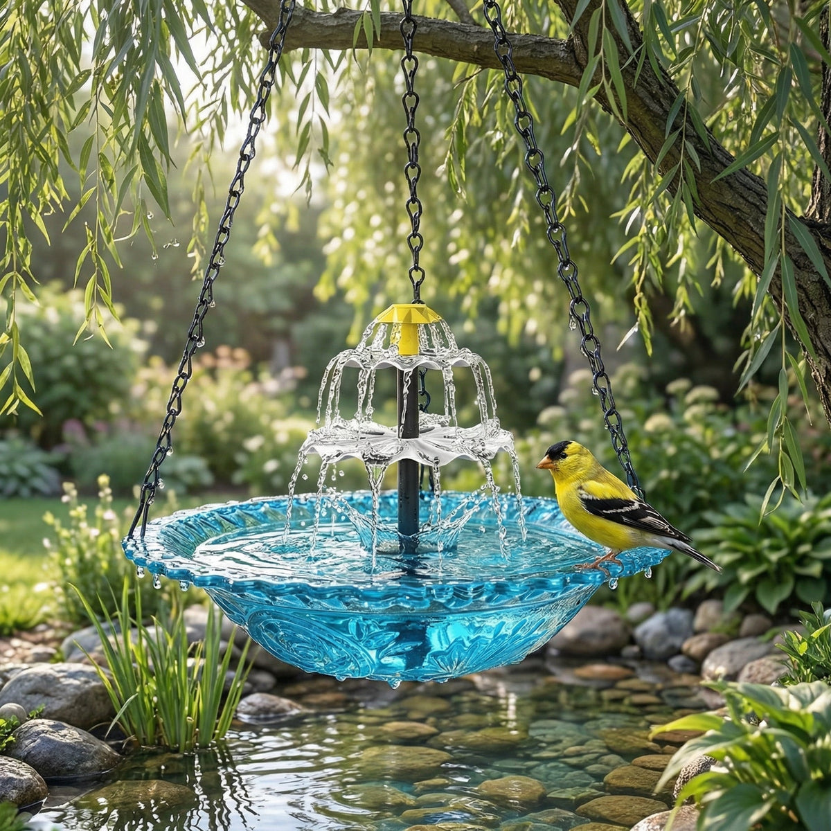 Solar Powered Outdoor Bird Bath with Cascading Water Feature in Glass for Patio and Backyard Wildlife