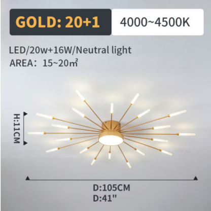 Starburst Dimmable LED Ceiling Light Flush Mount Black Gold Metal Acrylic Indoor Modern Fixture for Bedroom Living Room Dining Room
