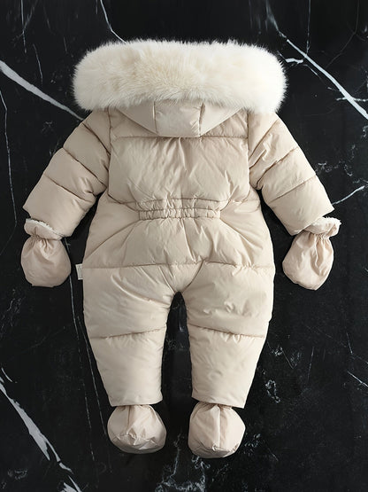 Hooded Infant Snowsuit with Quilted Insulation and Faux Fur Trim for Cold Weather Outdoor Adventures Baby Winter Bunting