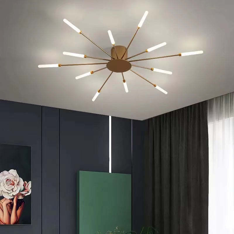 Starburst Flush Mount Ceiling Light Black Gold Modern Firework LED Fixture Bedroom Living Room Natural White Hardwired Indoor