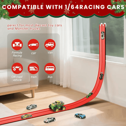 Flexible Race Track Set for Kids – Build Loops, Jumps & Custom Layouts with Suction Cups & 4 Die-Cast Cars for Creative Indoor Racing Fun