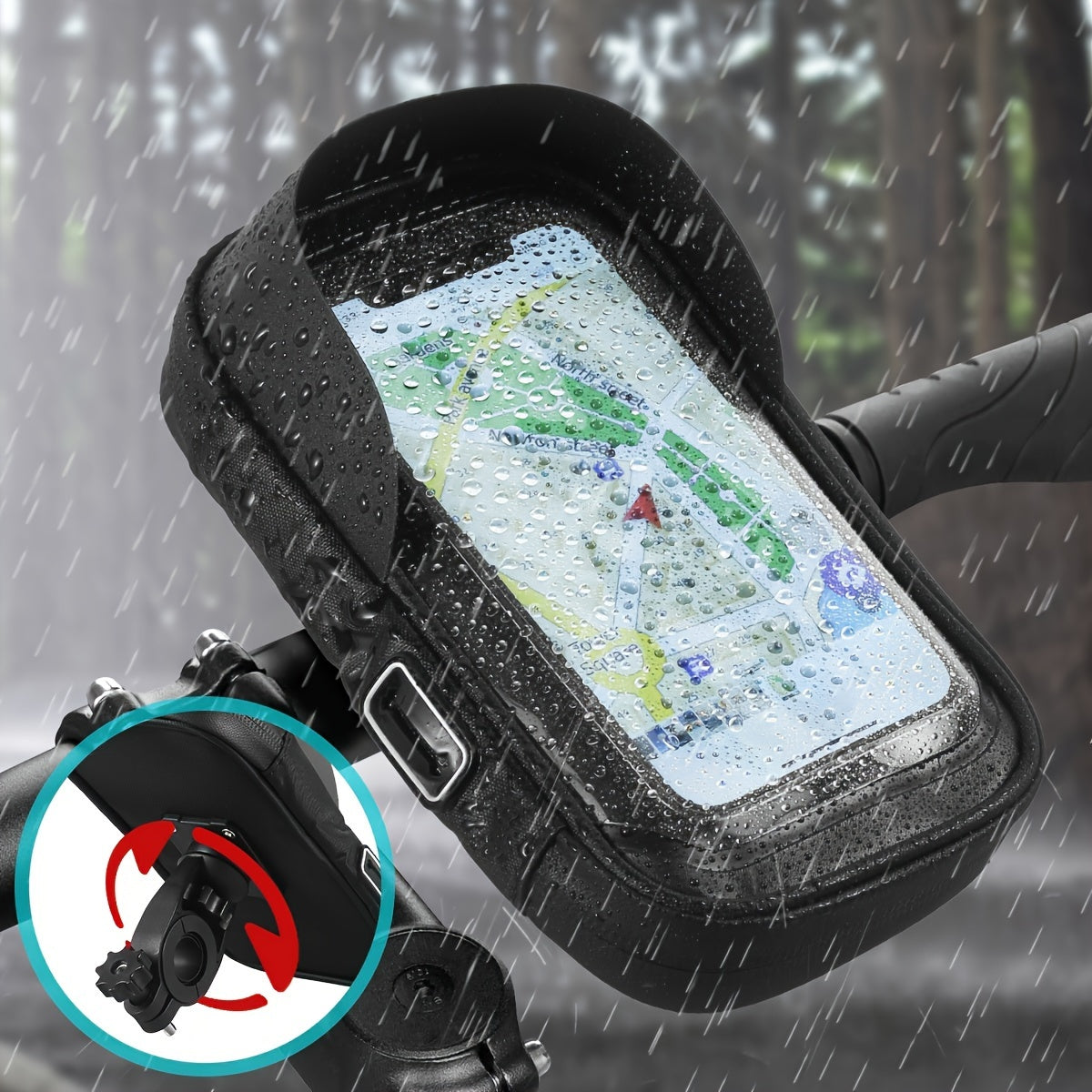 Handlebar Smartphone Mount Waterproof Case 7.5×3.5 in 360° Swivel for Bike Motorcycle E-Bike GPS Navigation Screen Protection Touchscreen