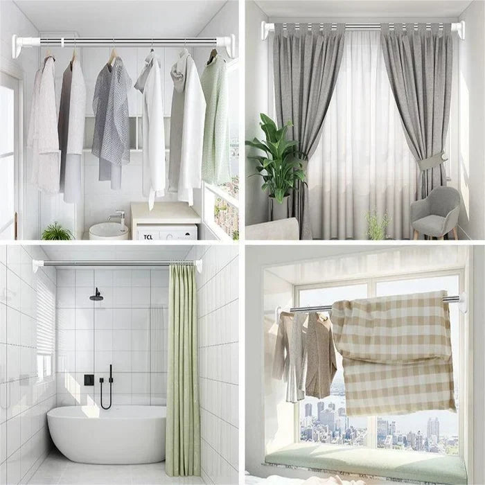 Adjustable Tension Rod Stainless Steel No-Drill 28-47 Inch Expandable Spring-Loaded Shower Curtain Closet Pole