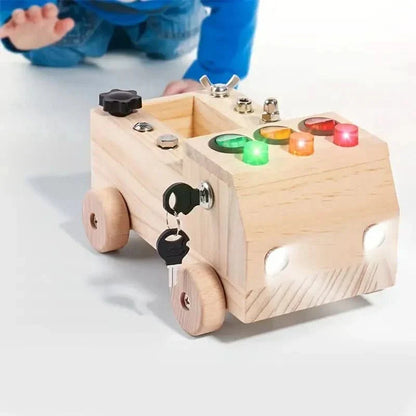 Interactive Wooden Activity Panel with LED Traffic Lights for Kids Ages 3-12 Years Sensory Learning Toy Develops Hand-Eye Coordination