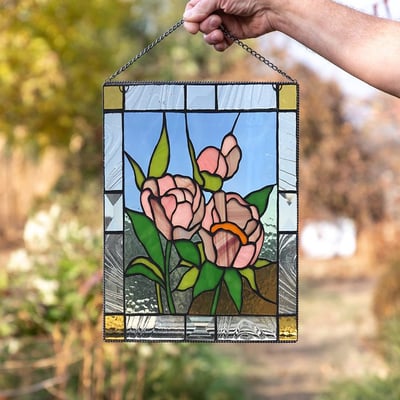 Stained Glass Window Cling Sun Catcher Panel for Indoor Outdoor Wall Decor, Acrylic Light Prism Art with Hummingbird Cardinal Butterfly