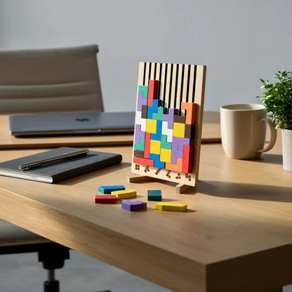 Angled Wooden Block Puzzle Desktop Game for Mental Breaks and Stress Relief Tabletop Brain Teaser Adult Focus Tool