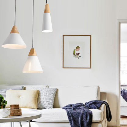 Aluminum & Wood Hanging Lamp E27 Socket Gray Black White Yellow Kitchen Island Dining Table Overhead Fixture Scandinavian Style Modern Minim