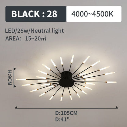Starburst Flush Mount Ceiling Light Black Gold Modern Firework LED Fixture Bedroom Living Room Natural White Hardwired Indoor