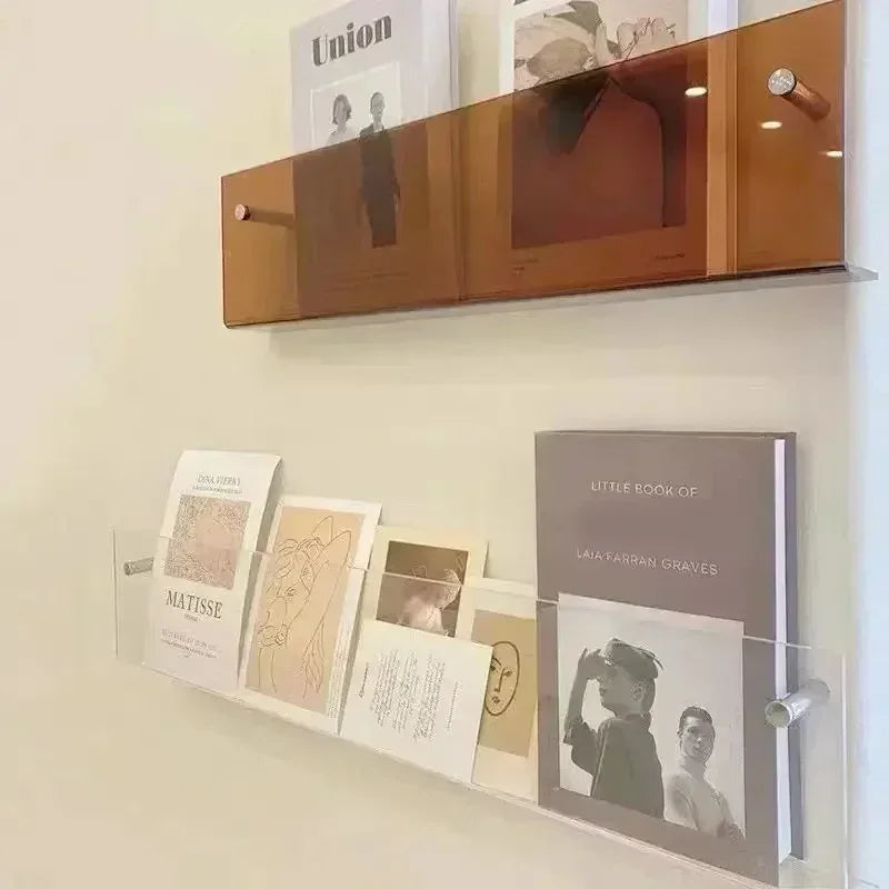 Vinyl Record Holder Wall Rack Magazine Organizer Shelf for Living Room Books Newspapers Home Office Storage Clear Acrylic Display Mount