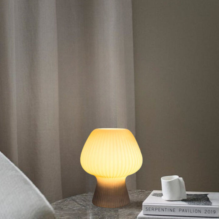 Textured Glass Dome Table Lamp – Retro Mushroom Design, Dimmable LED Accent Light for Nightstand, Desk, Living Room