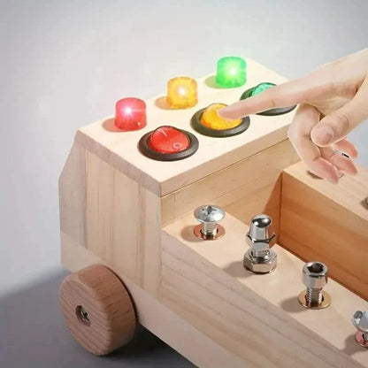 Interactive Wooden Activity Panel with LED Traffic Lights for Kids Ages 3-12 Years Sensory Learning Toy Develops Hand-Eye Coordination