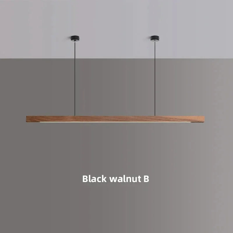 LED Wood Dining Room Fixture 47-Inch Linear Hanging Light Adjustable Height Island Chandelier Natural Pine Kitchen Suspended Lighting Modern