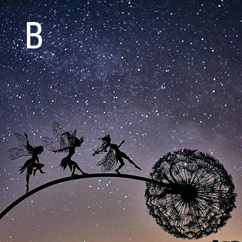 Spinning Fairy Garden Stake Wind Spinner Metal Dandelion Yard Art Outdoor Decor for Flower Beds Patio Lawn Pathways Whimsical Sculpture with