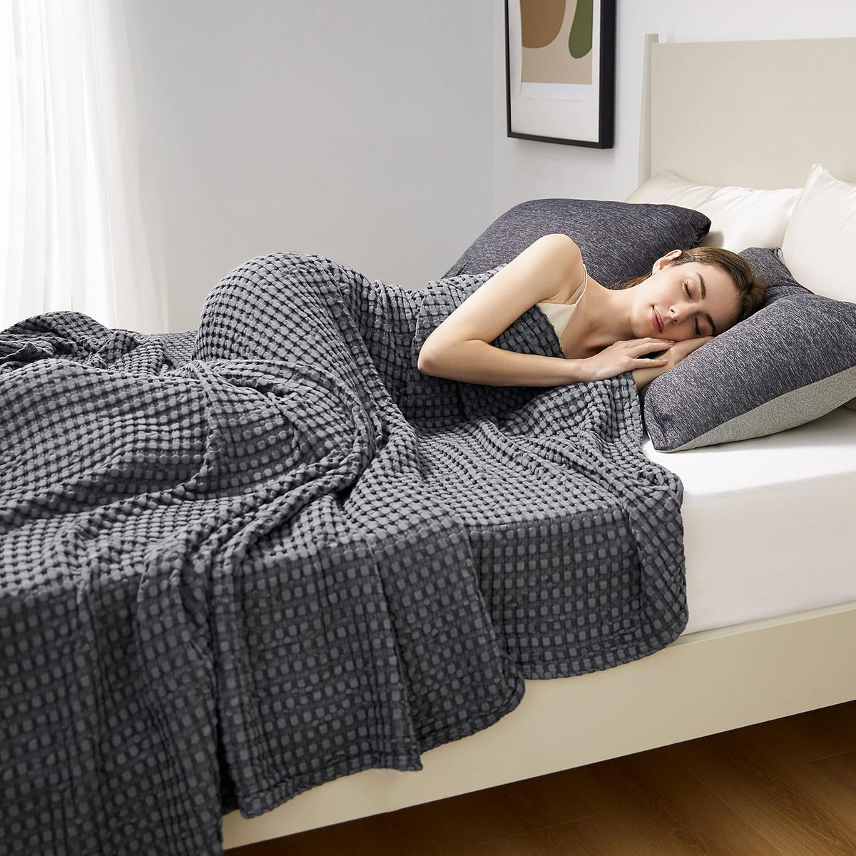 Cotton Throw Blanket Cooling, Bamboo Cooling Blanket for Hot Sleepers, Lightweight Queen Size Blanket for Summer