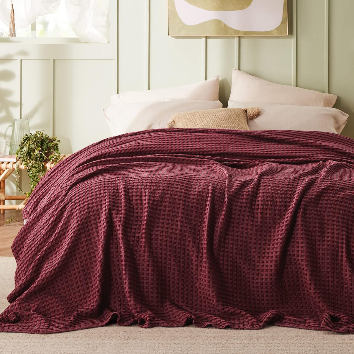 Cotton Throw Blanket Cooling, Bamboo Cooling Blanket for Hot Sleepers, Lightweight Queen Size Blanket for Summer