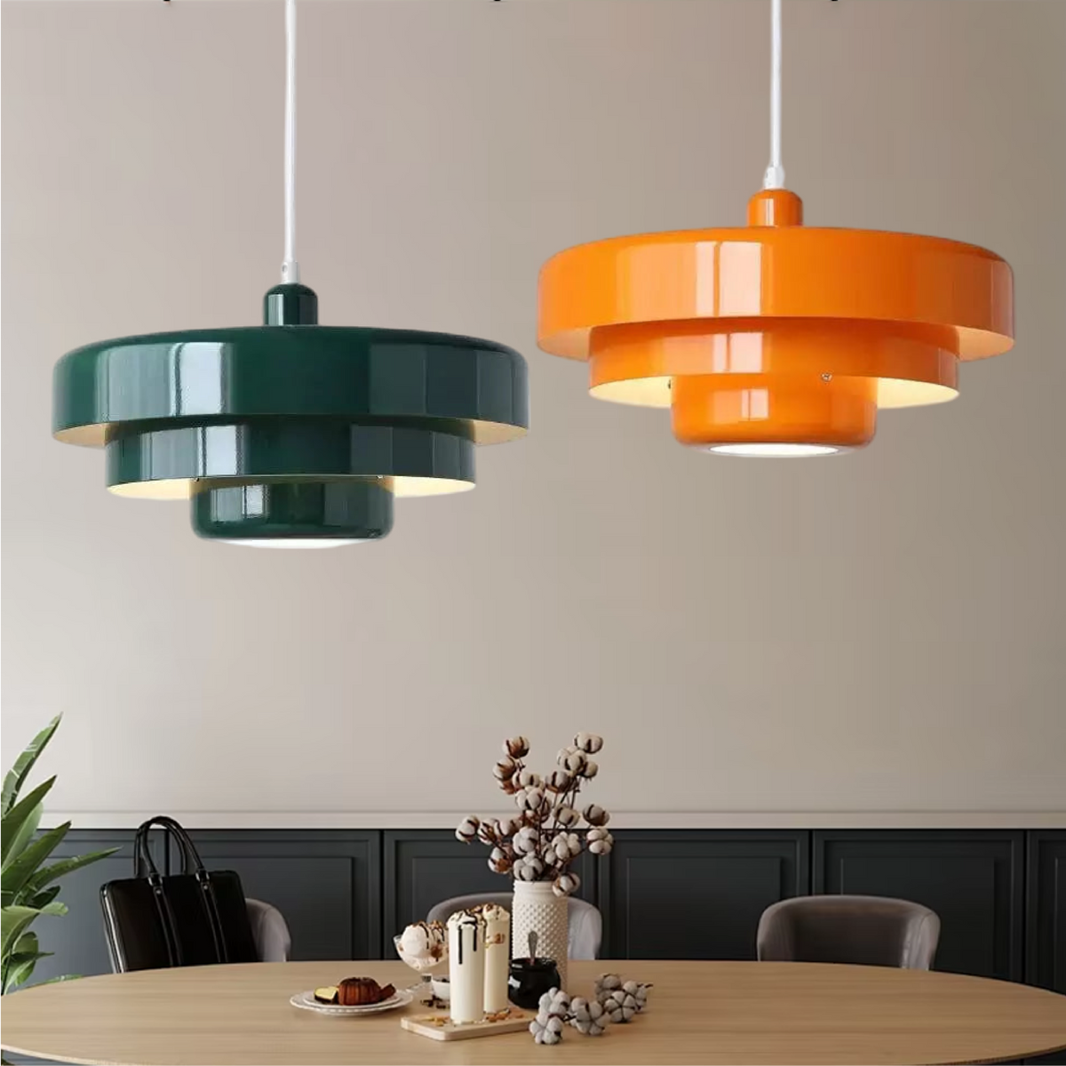 Layered Metal Ceiling Fixture 14-Inch Diameter Adjustable Cord Iron Shade for Kitchen Island Dining Table Home Office Retro Geometric Overhe