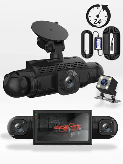 360-Degree Car Dash Cam with Rear Camera & Night Vision – 1080p Full HD Front, Back & Interior Recording System