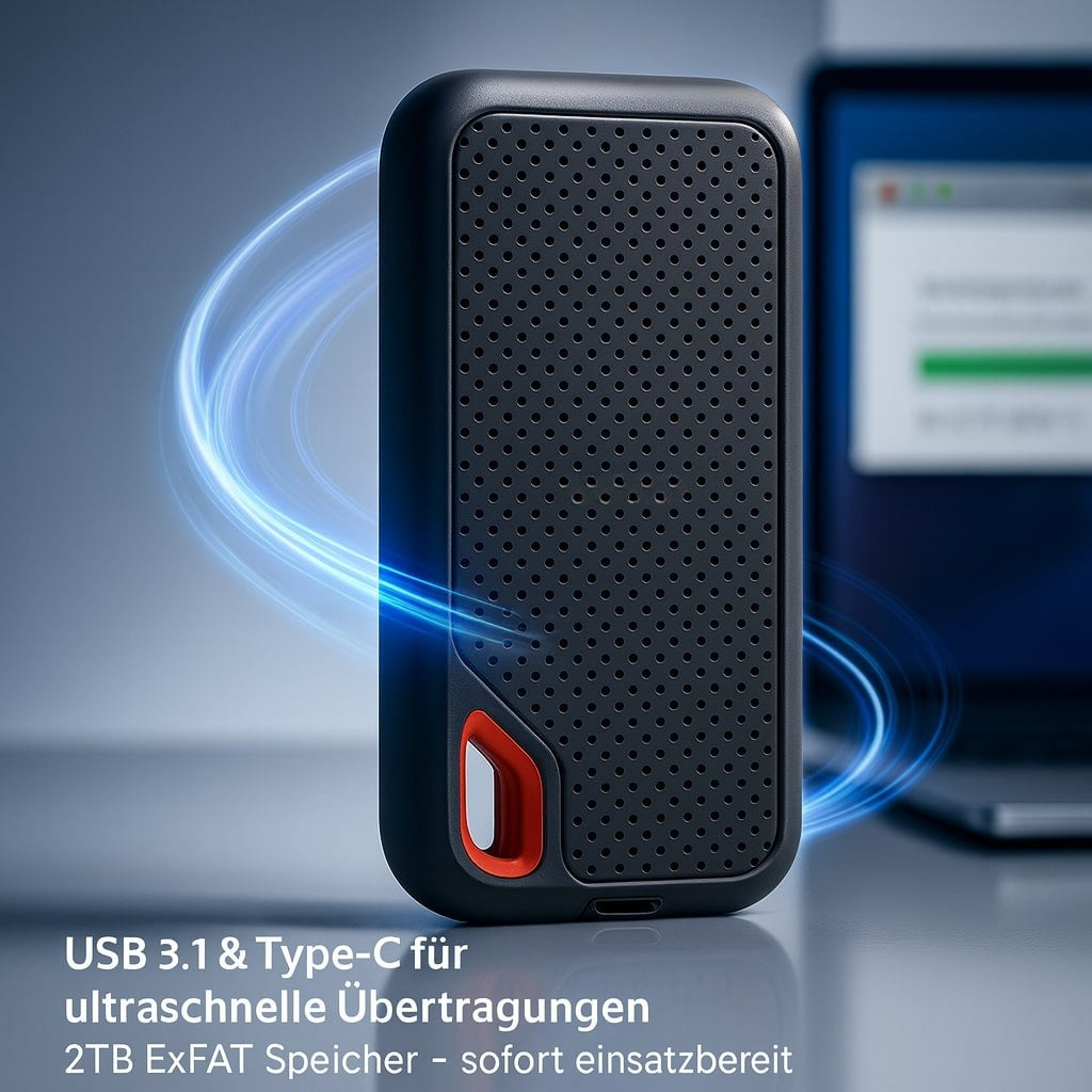 2TB Portable Solid State Drive USB 3.1 External SSD Storage for Laptop Desktop Smartphone PC Mac Windows Android Fast Transfer Backup