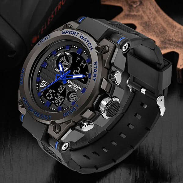 Tactical Sports Watch Dual Time Zone Analog Digital Display with Alarm Stopwatch LED Backlight for Men Outdoor Training Adventure Travel Eve