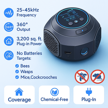 Ultrasonic Insect Repeller for Flying Pests | Plug-In Deterrent for Stinging Insects & Wood-Boring Bugs | Chemical-Free Home Defense