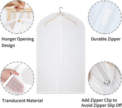 Hanging Garment Covers for Closet Storage Suits Dresses Jackets 12-Pack Zippered See-Through Suit Protectors Breathable Waterproof
