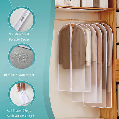 Hanging Garment Covers for Closet Storage Suits Dresses Jackets 12-Pack Zippered See-Through Suit Protectors Breathable Waterproof