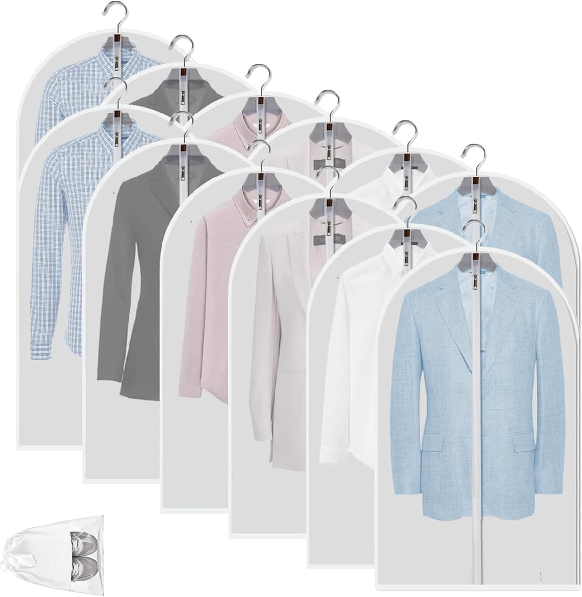 Hanging Garment Covers for Closet Storage Suits Dresses Jackets 12-Pack Zippered See-Through Suit Protectors Breathable Waterproof
